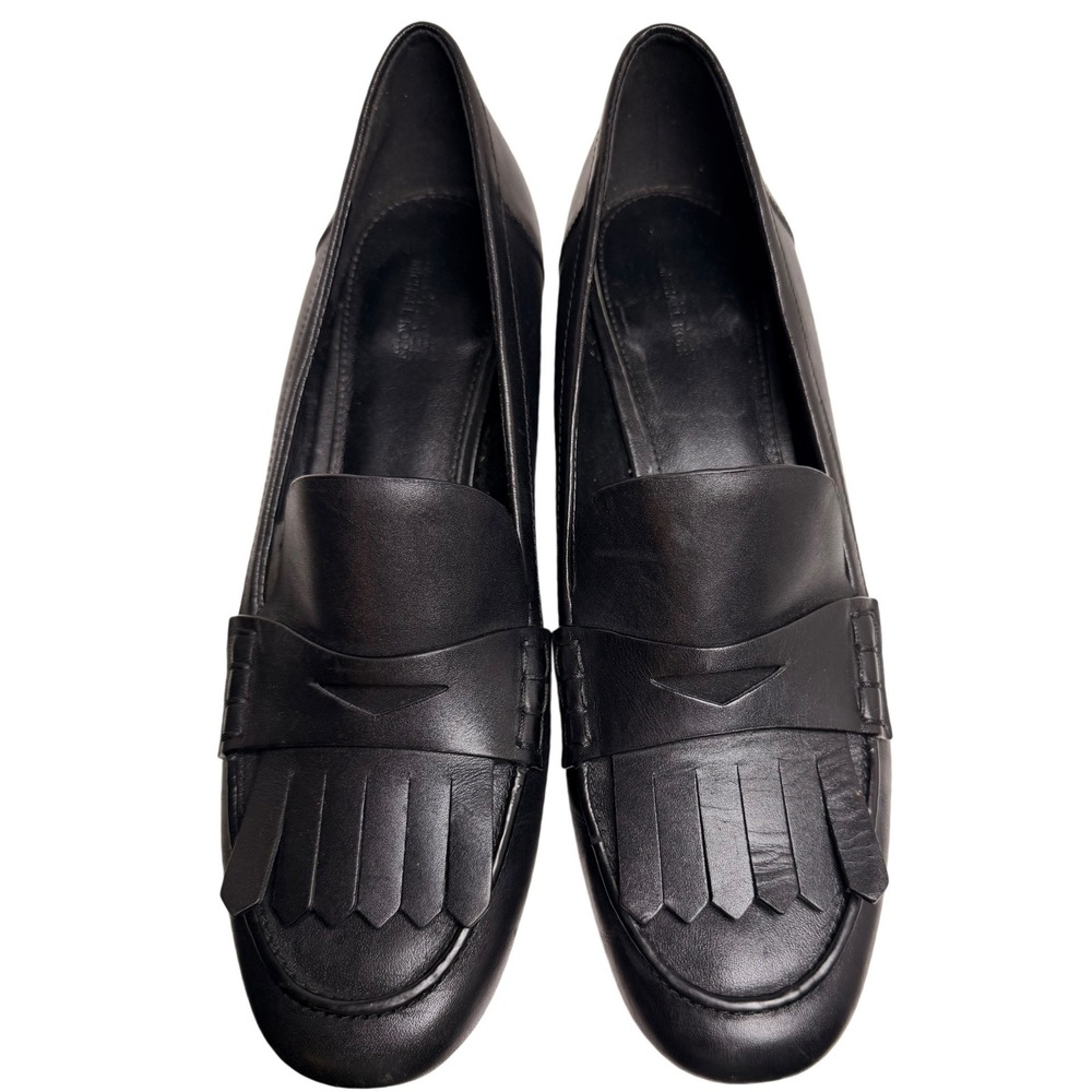 Michael Kors Declan Black Leather Kiltie Fringe Block‎ Heel Loafers Size 8 - Picture 5 of 14
